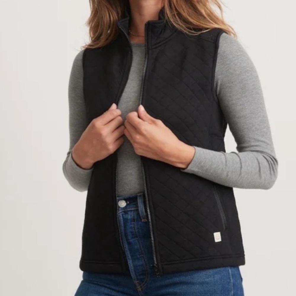 Marine Layer Corbet Quilted Black Full Zip Vest Size S Zipper Pockets Collar